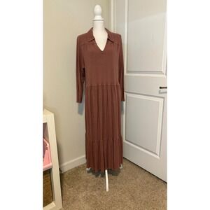 Free People FP Beach Rosewood Tiered Maxi Dress Cotton Hemp Mauve Medium
